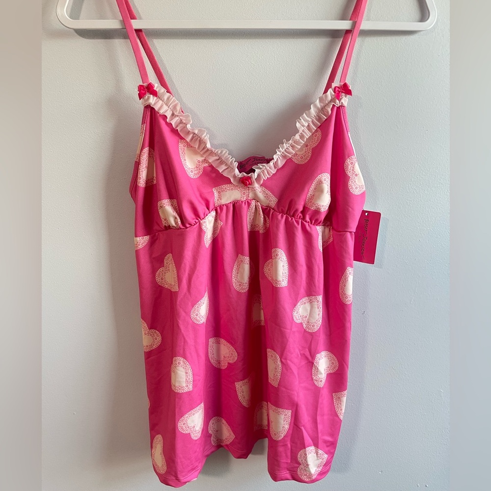 NWT Betsey Johnson Heart Babydoll Top Slip/Night Gown Vtg Y2K Valentines